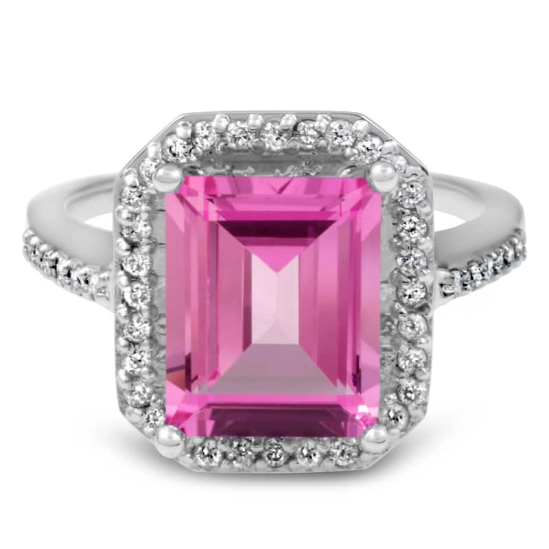 4 1/2ct Pink Topaz & Diamond Vintage Halo Engagement Ring White Gold