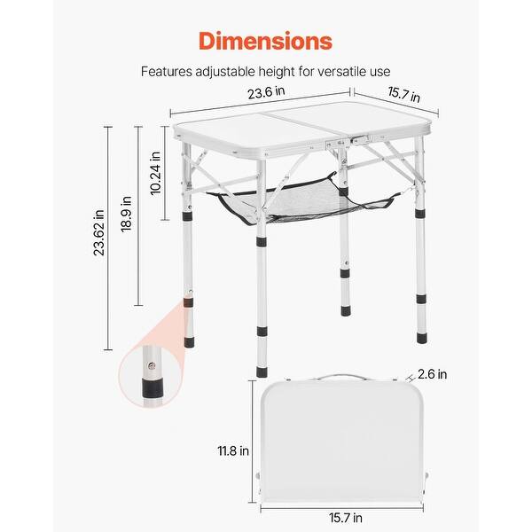 2 Feet Silver Portable Folding Camping Table with Adjustable Height and ...