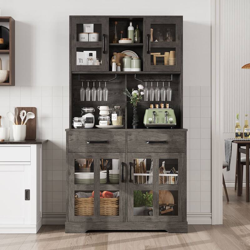 Meyreso 71" Kitchen Pantry Hutch Cabinet with 2 Drawers - Oak - 2-drawer