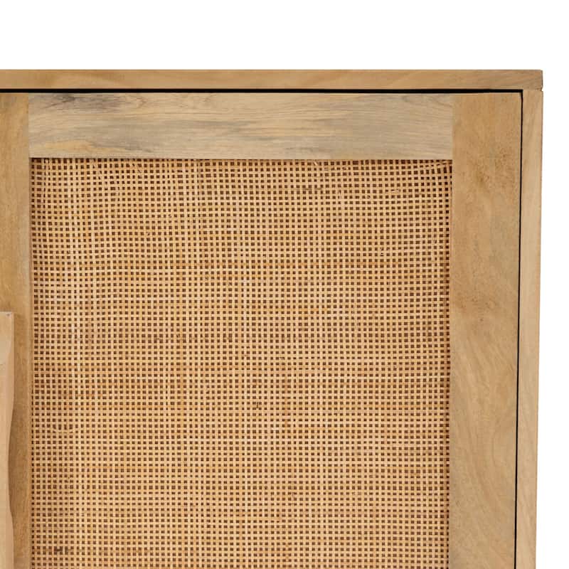 Spence Natural Mango Wood Cane 3-Door Cabinet