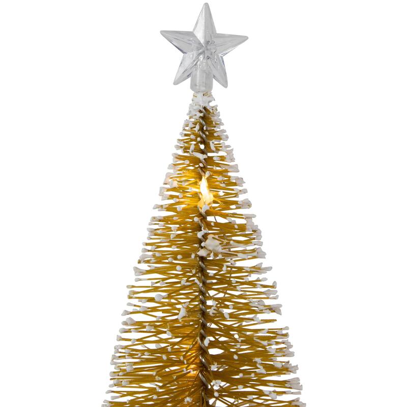 Set of 2 LED Gold Mini Bottle Brush Pine Christmas Village Trees