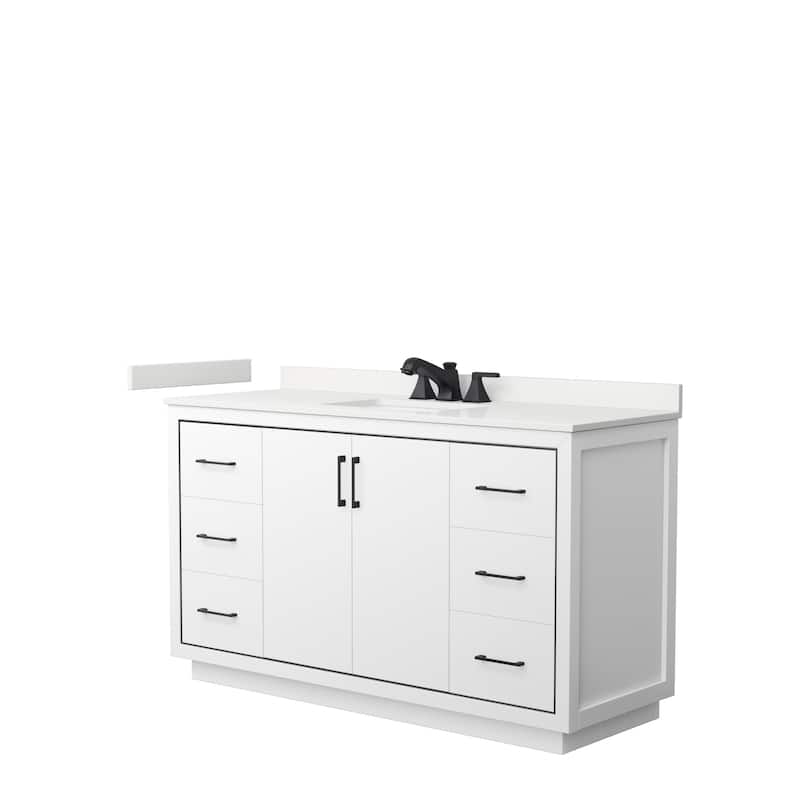 Icon 60-inch Single Vanity, Quartz Top - White, Black Trim, White Quartz Top