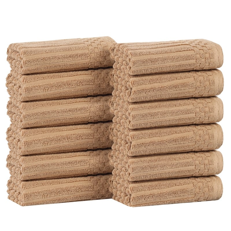 Superior Soho Ribbed Cotton Face Towel/Washcloth Set of 12
