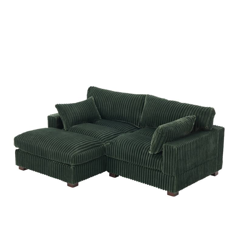 Plush Corduroy Upholstered Modular Sectional Sofa with Chaise