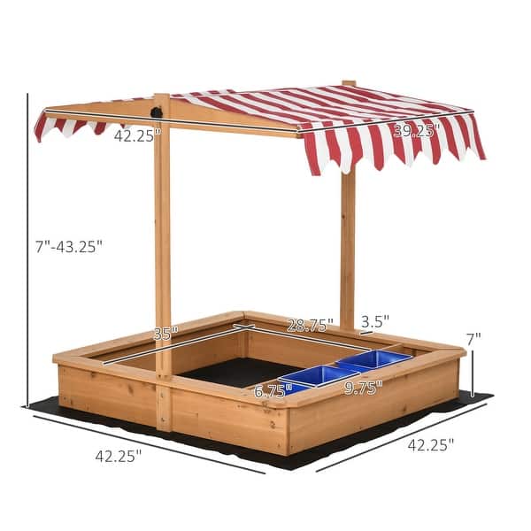 Kids Wooden Sandbox, Children Sand Play Station Outdoor, with Adjustable Height Cover