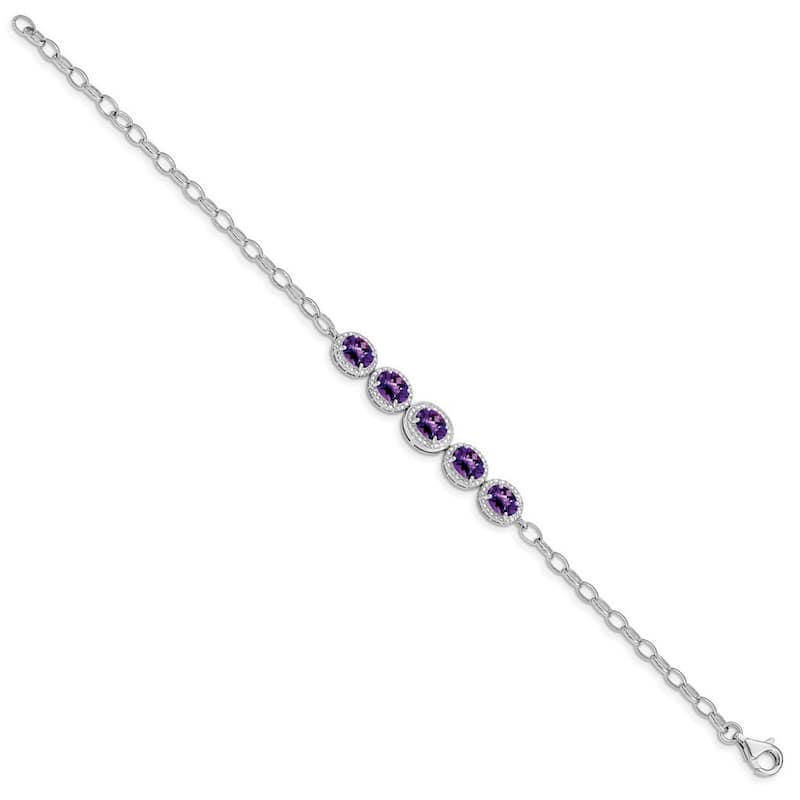 Curata 925 Sterling Silver Rhod Plat Amethyst Bracelet 8 Inch