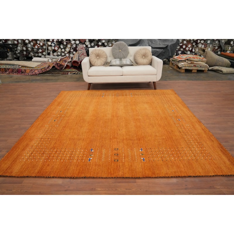 Hand Knotted Oriental 100% Wool Carpet Tribal Animal Pictorial Oranges & Rust Gabbeh Area Rug - 7' 10'' X 8' 3''