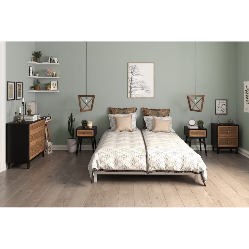 COZAYH Woven Cane Front Accent Nightstand with Brass Knobs, Accent Dresser