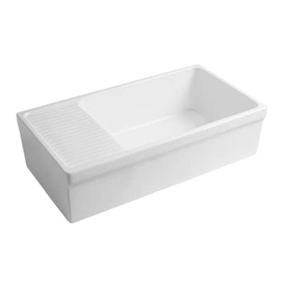 Whitehaus Reversible Matte Fireclay Sink with Integral Drainboard
