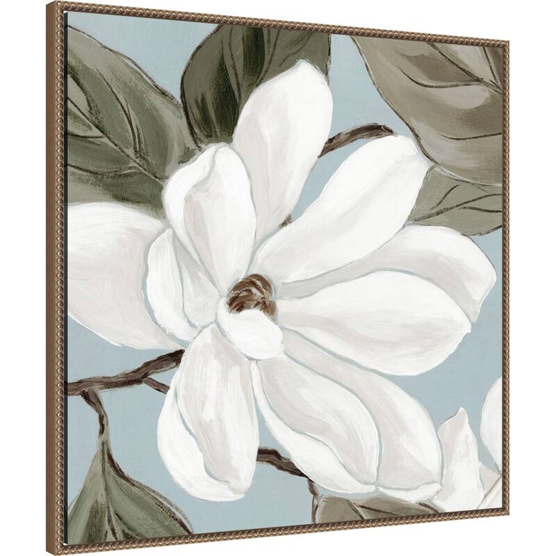 Soft Magnolia Bloom in Gentle Blue by Alex Black (30 x 30 in.), Framed Canvas Wall Art Print