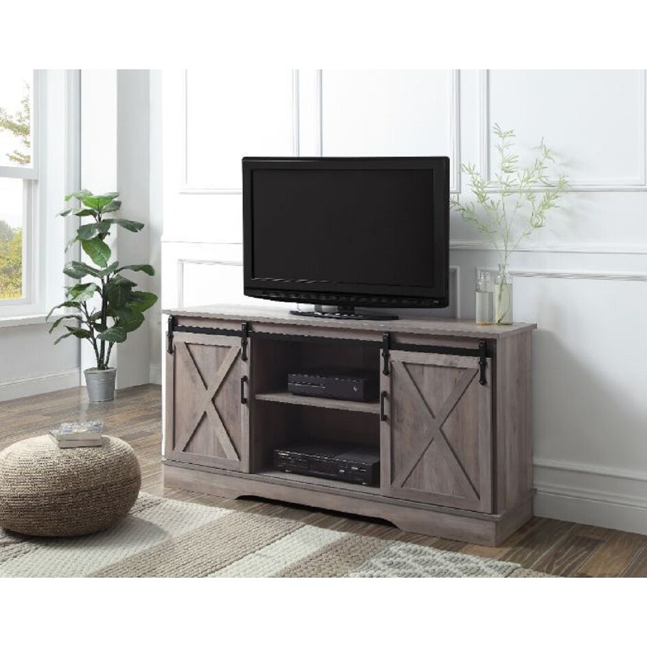 Q-Max TV Stand Gray Finish Particle Board Paper Veneer Metal - On Sale -  Overstock - 33776856