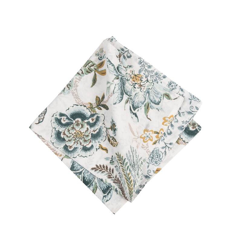 Braganza Teal Floral Cotton Napkins, Set of 6