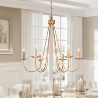 Rella Modern Glam 6-light Chandelier Gold Candlestick 28'' Wheel Dining Room Lighting Fixture