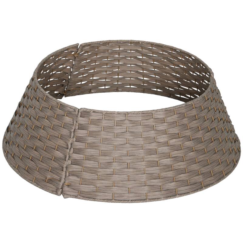 HOMCOM 27 inch Rustic Christmas Tree Collar, Plastic Woven Christmas Tree Skirt, Base Cover for Party, Holiday, Home Decoration - coffee