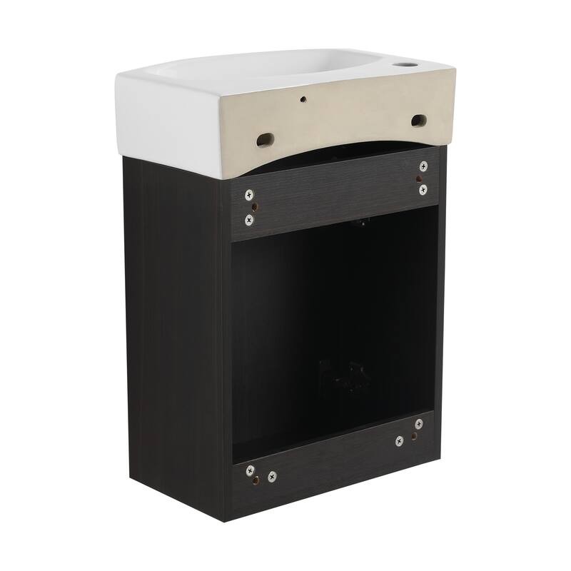16" Bathroom Vanity Sink Combo with Ceramic Sink, Oak Cabinet for Small Bathrooms and Powder Rooms