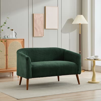 50.78" Modern Loveseat Couch Sofa, Corduroy Fabric Upholstered 2-Seat Sofa, Loveseat with Wooden Walnut Legs for Small Space