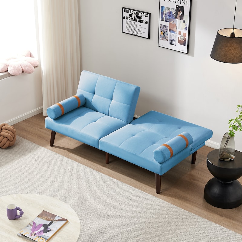 Convertible Sofa Bed Futon with Solid Wood Legs Linen Fabric