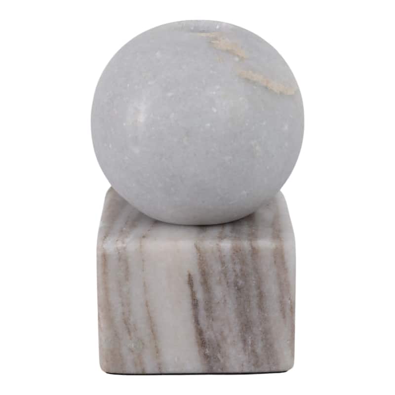 Modern Decorative Marble Taper Candle Holder, Ball On Cube Design - 2.75" x 2.75" x 5"