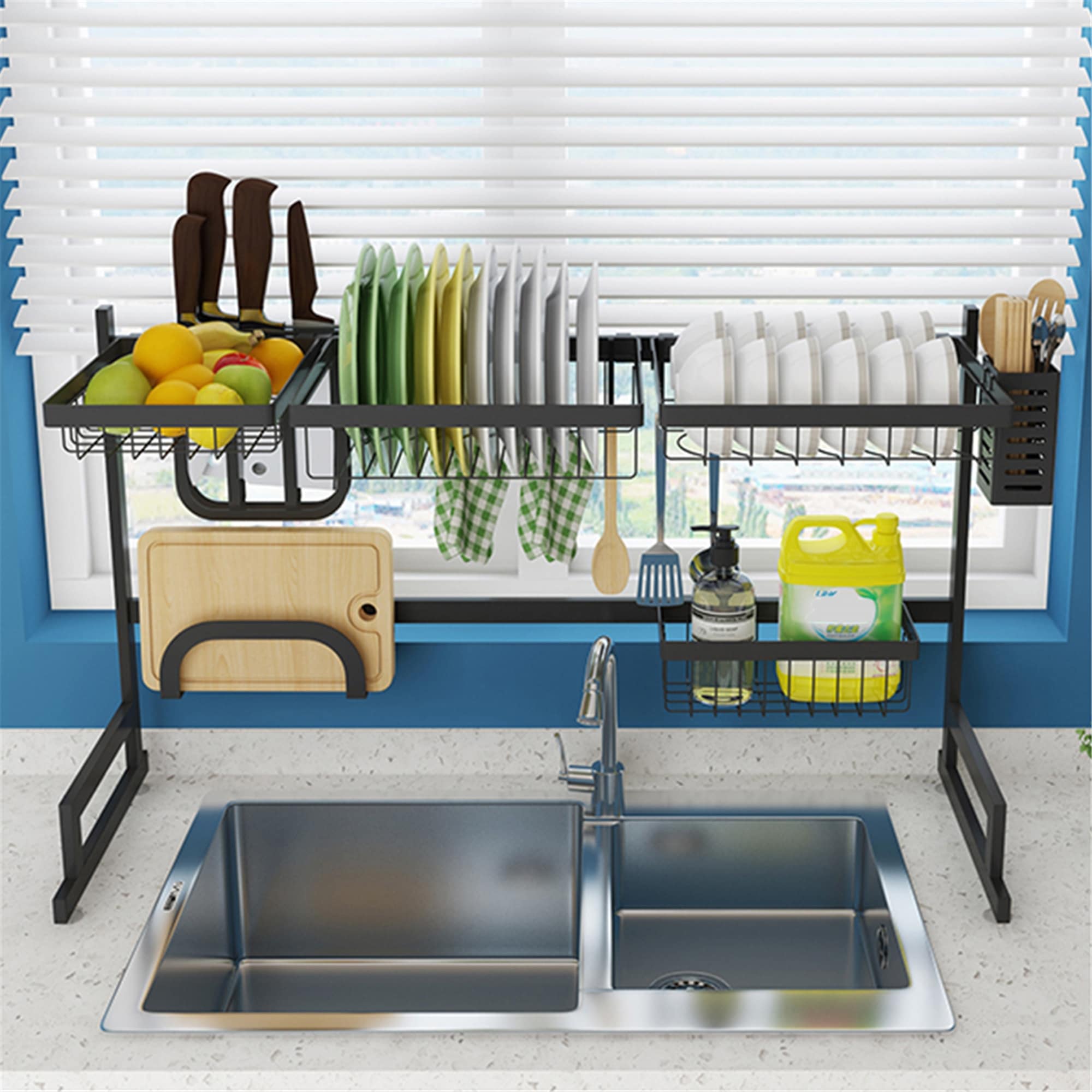 34in. Stainless Steel Dish Drying Rack Over Kitchen Sink Dishes and Utensils Drying Shelf Kitchen Storage Countertop Organizer Bed Bath Beyond 29718144