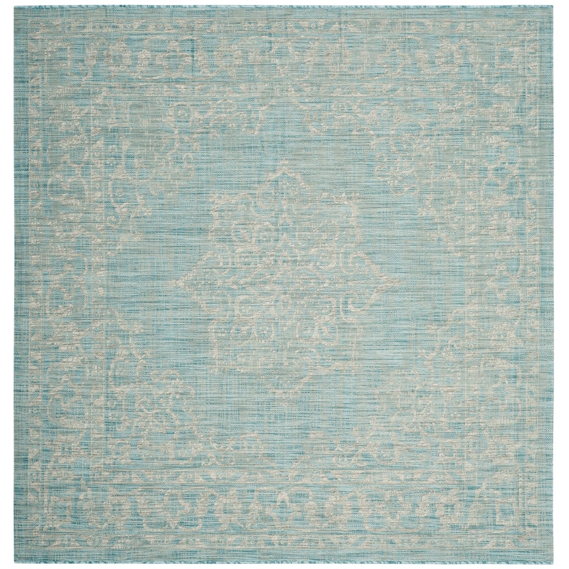 SAFAVIEH Courtyard Divna Medallion Indoor/ Outdoor Waterproof Patio Backyard - 6'7"x6'7" Square - Aqua/Grey