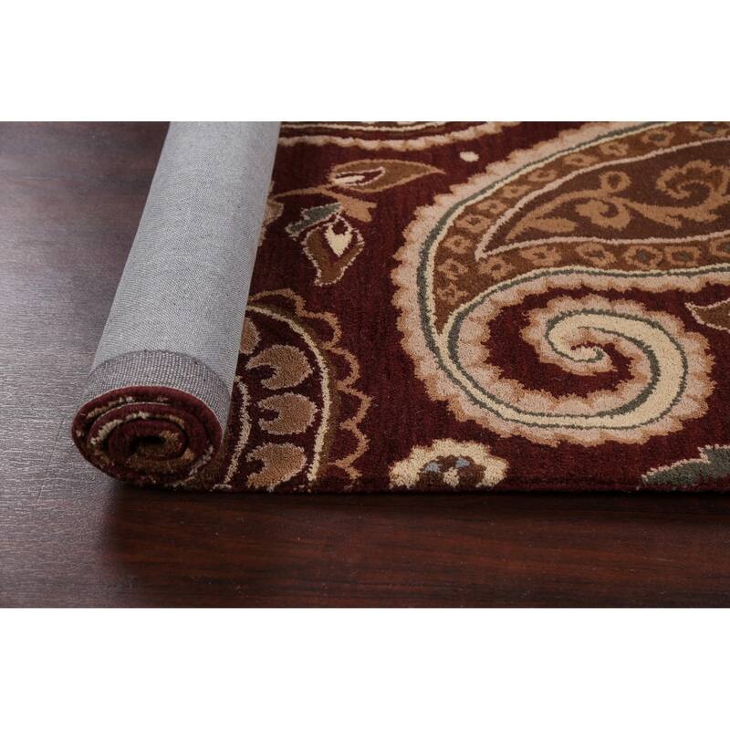 Floral Paisley Oriental Red Wool Area Rug Hand-tufted Office Carpet - 5'0" x 8'0"
