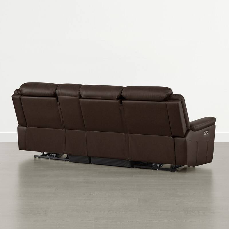 Spruce & Spring Genuine Leather Power Reclining Sofa with Optional Console & Flip-Down Table