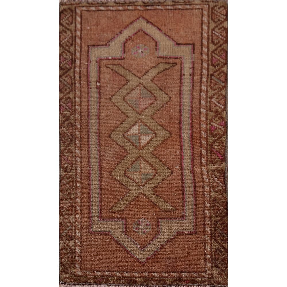 Hand Knotted Oriental 100% Wool Carpet Transitional Tribal Oranges & Rust Anatolian Area Rug - 2' 11'' X 1' 7''