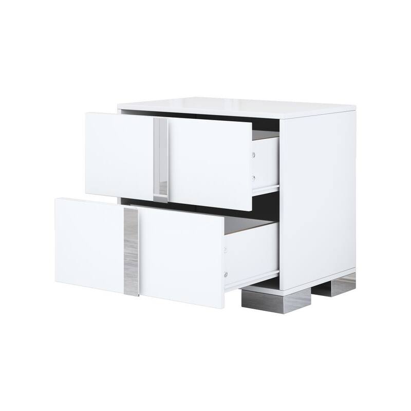 Elegant Nightstand with Metal Handle,Mirrored Bedside Table with 2 Drawers