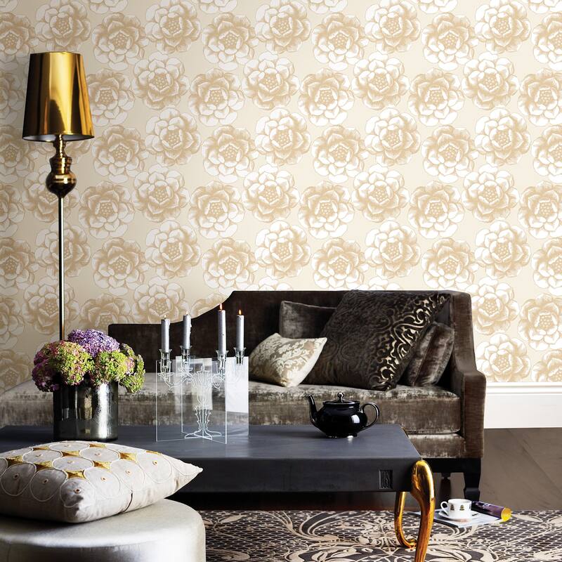 A-Street Prints Fanciful Gold Floral Wallpaper