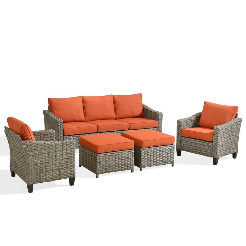 ​​OVIOS 5-Piece Outdoor Wicker Set With Ottoman