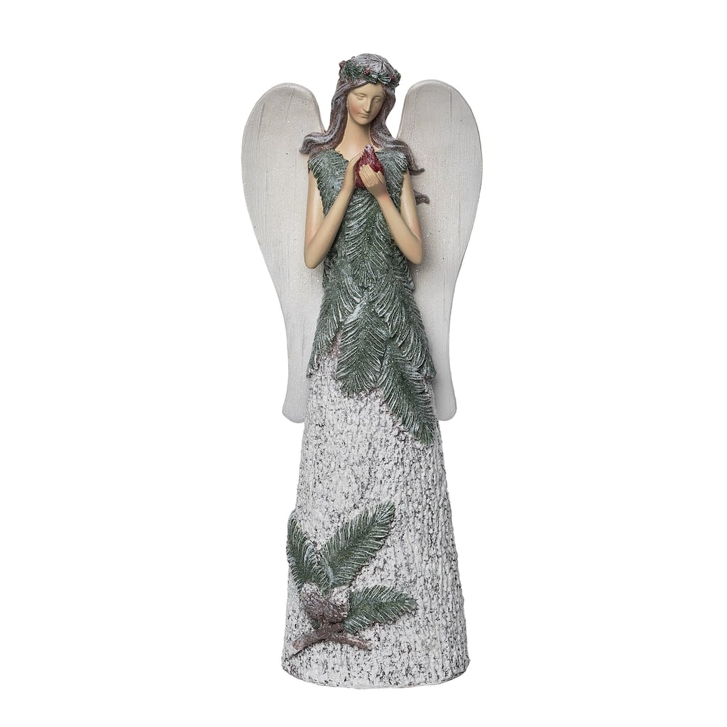 Transpac Resin 20.08 in. Multicolored Christmas Woodland Angel with Bird