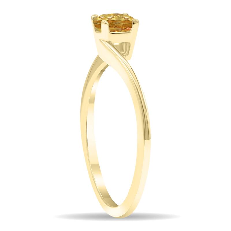 Women's Round Shaped Solitaire Citrine Wave Ring in 10K Yellow Gold