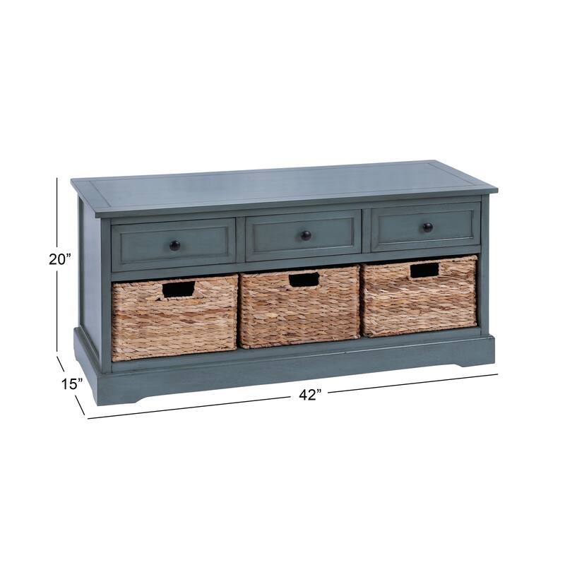 Cream, Teal, White or Brown Wood 2 Baskets and 1 Drawer Storage Unit - 16 x 13 x 28