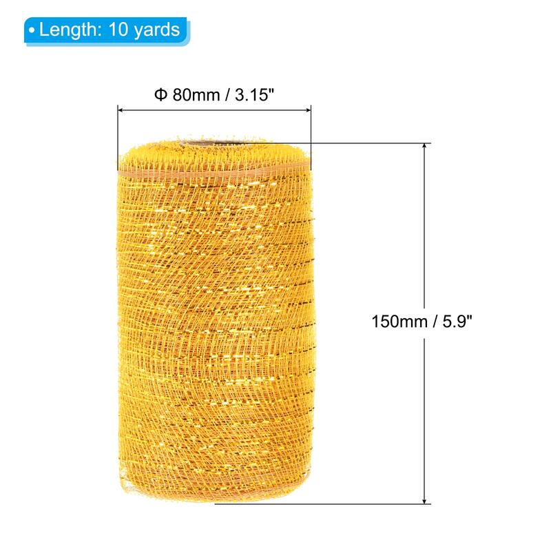 2pcs Decorative Mesh,5.9in x 10 Yd Mesh Ribbon Roll for Christmas Tree - Gold