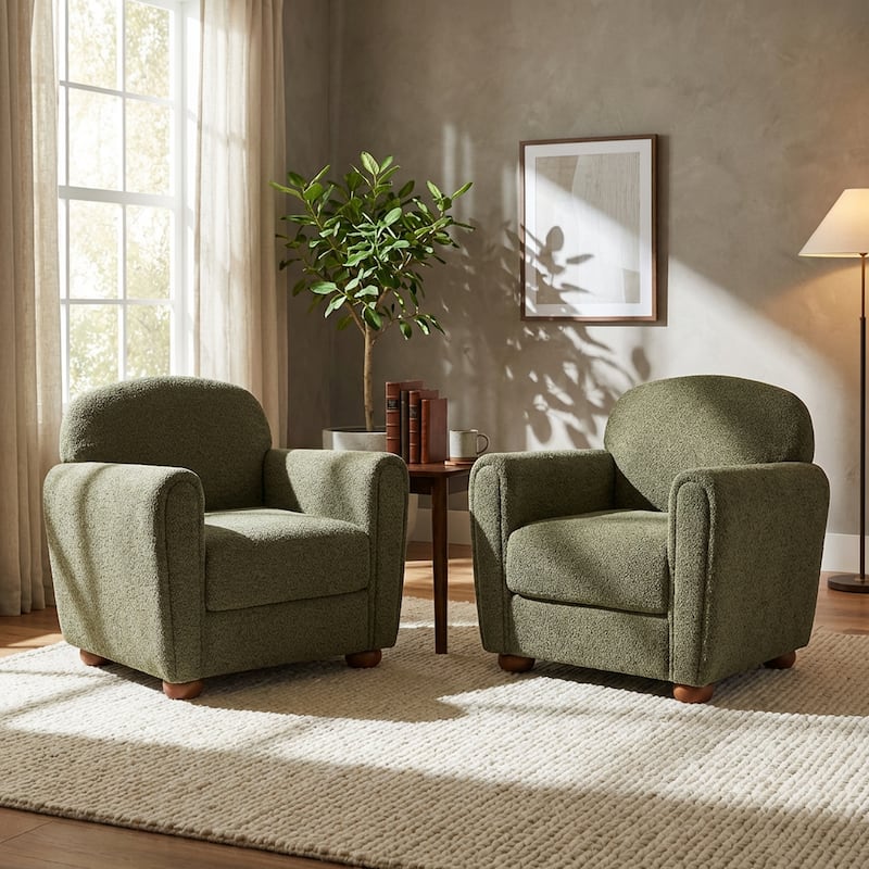 Christopher Knight Home - Rapallo Modern Upholstered Accent Chair with Plush Fabric Seat - Set of 2 - OliveGreen+Boucle