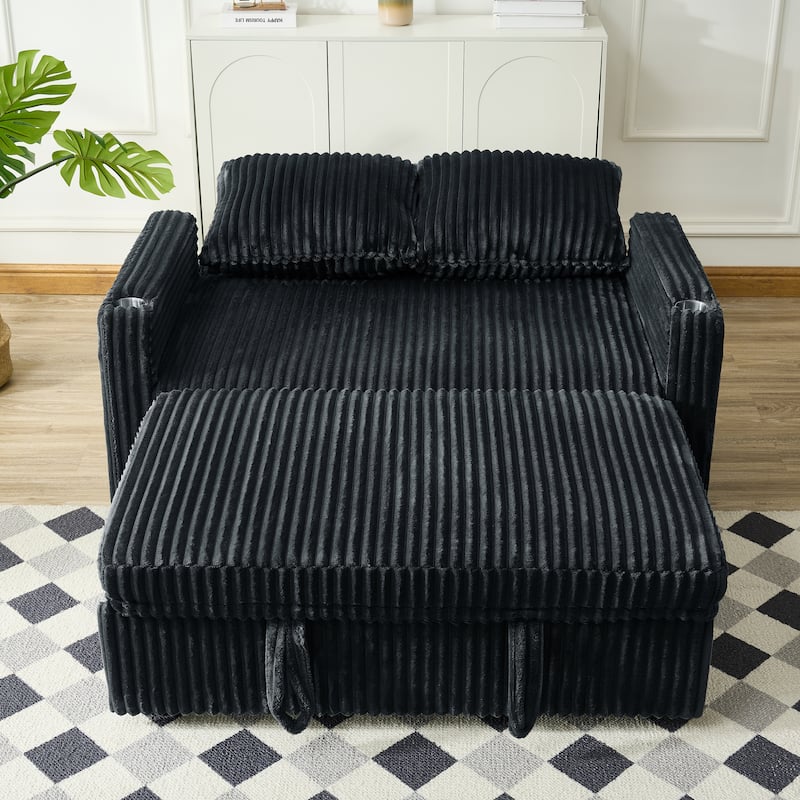Sleeper Sofa Couch with Pull Out Bed, Convertible Sofa Bed, Loveseat Daybed with Side Pockets & USB Ports