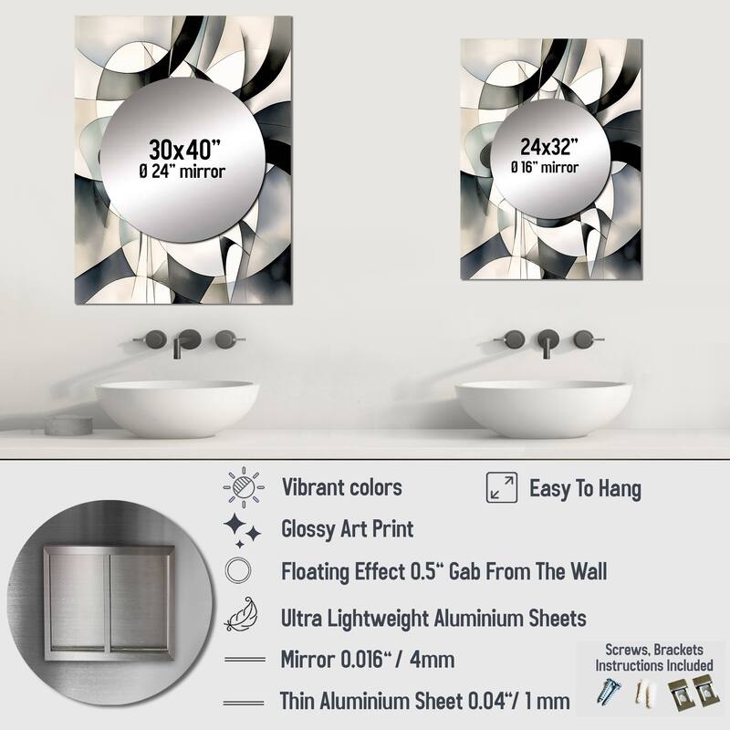 Designart "Abstract Neutral XIII" Modern Geometric Mirror Black - Modern Large Mirror Wall Art For Bathroom