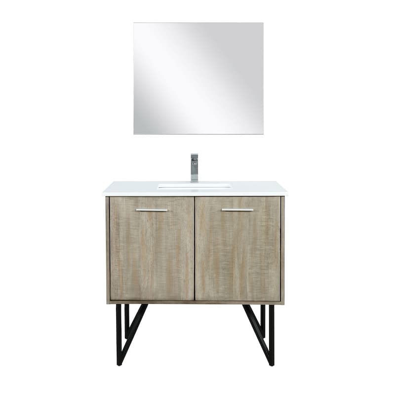 Lancy 36 in W x 20 in D Rustic Acacia Bath Vanity, White Quartz Top, Chrome Faucet Set and 28 in Mirror