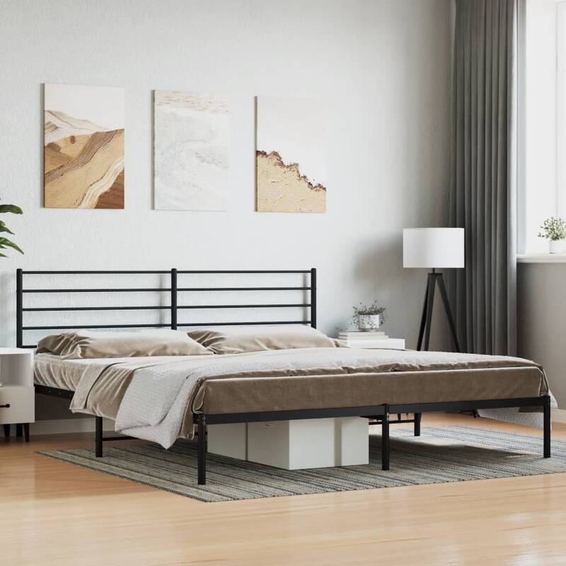 vidaXL Metal Bed Frame with Headboard, No Mattress - Black - King