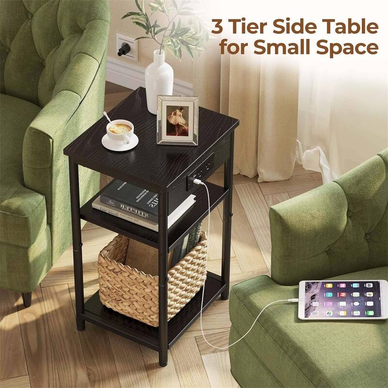 End Table with Charging Station - 11.8"D x 13.4"W x 22.8"H