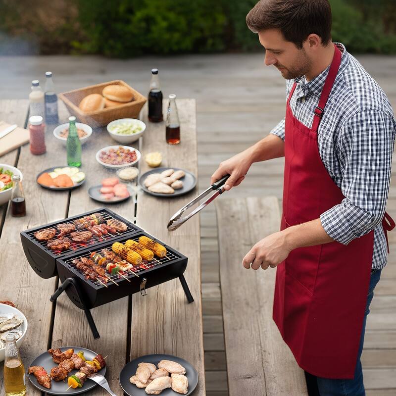 16.53 In. Portable Double-Sided Charcoal Grill In Black With Carry Bag - N/A