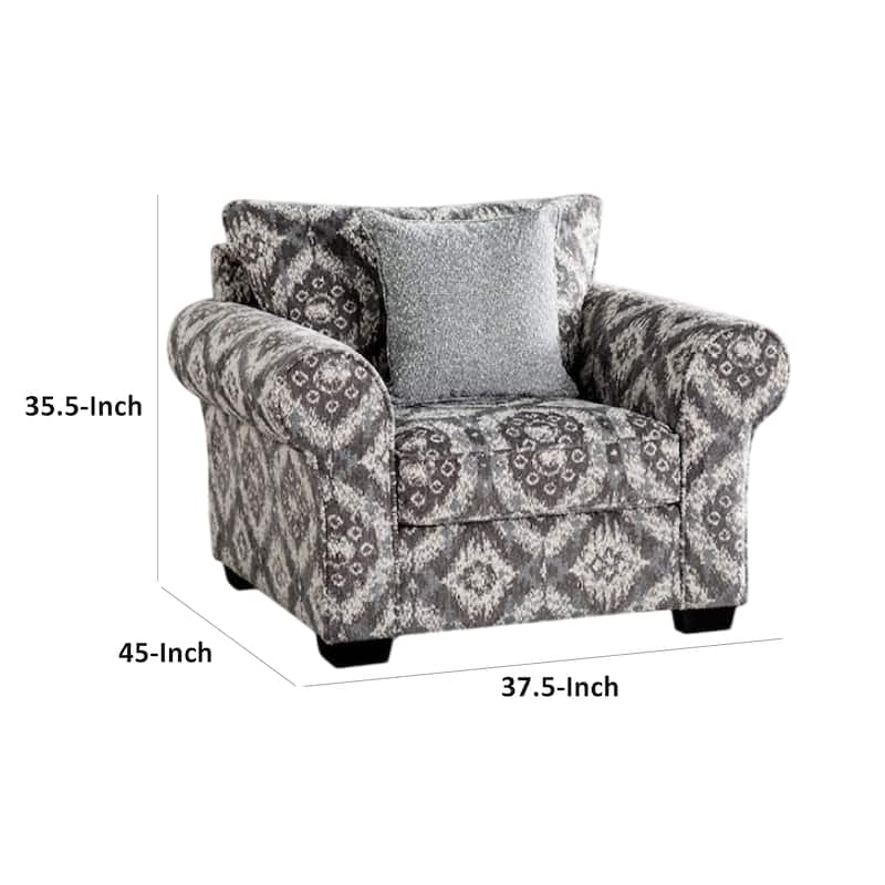 Berrie Accent Chair, 1 Throw Pillow, Geometric Gray White Polyester