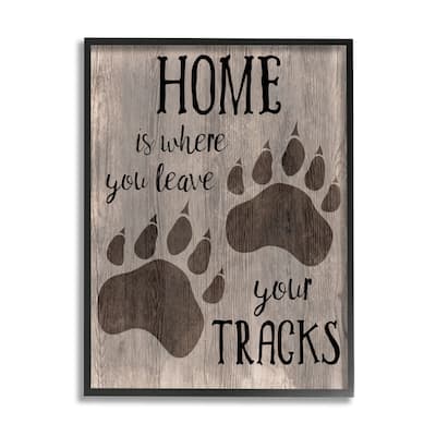 Stupell Home's Where You Leave Tracks Bear Paw Print Framed Wall Art - Black