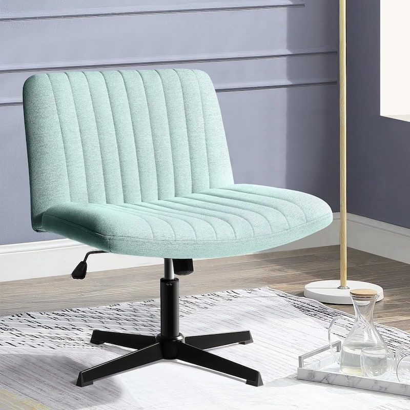 BOSSIN Armless Office Desk Chair No Wheels,Fabric Padded Modern Swivel Vanity Chair - Mint Green