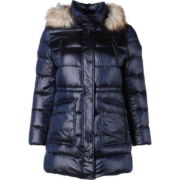 Shop Calvin Klein Womens Puffer Coat Winter Faux Fur Hood