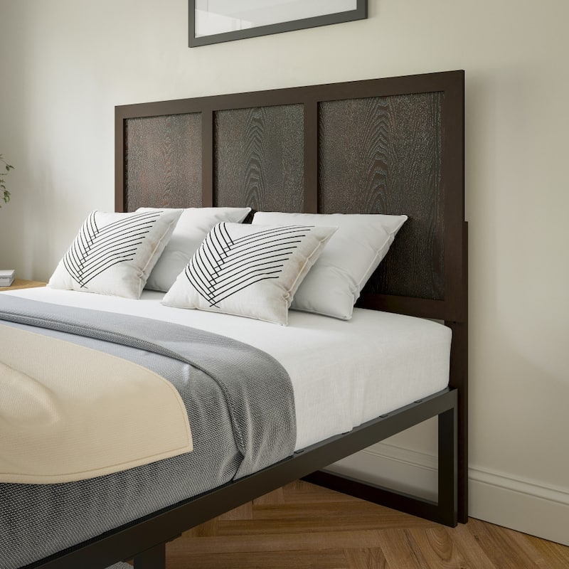 Contemporary Paneled Wooden Headboard Only - Dark Brown - Full