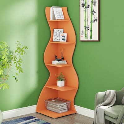 Modern 5-Tier Corner Shelf Unit with Adjustable Shelves for Living Room Office or Bedroom - 19.68” x 18.89” x 69.88”
