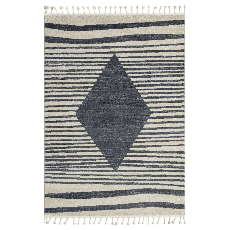 Abani Tulum TUL100A Transitional Cream and Charcoal Striped Area Rug