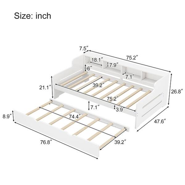dimension image slide 1 of 4, Twin Size Daybed Bed Frame with Drawers or Trundle