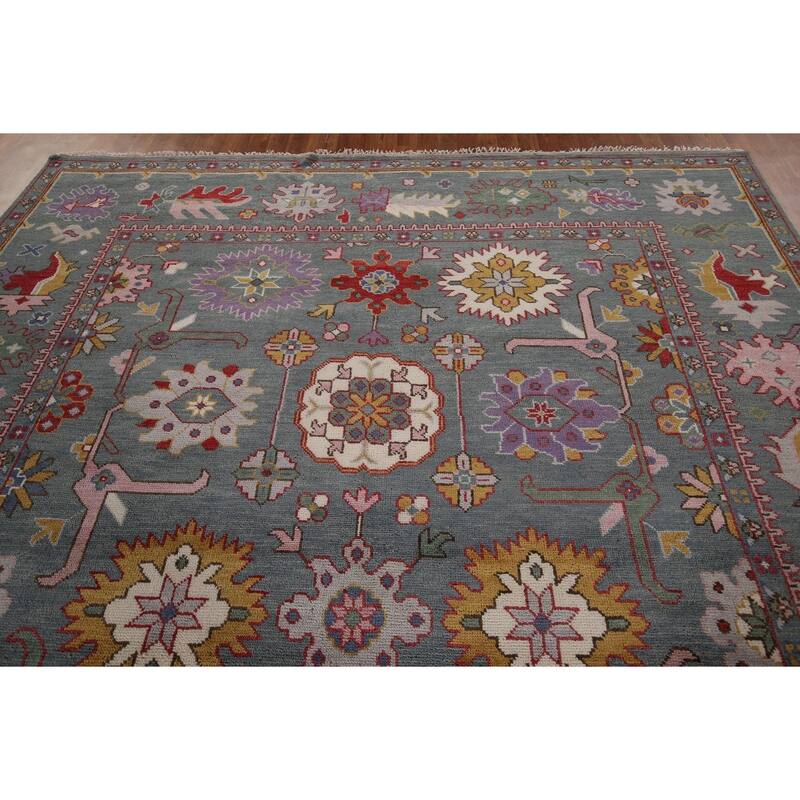 All-Over Gray Oushak Oriental Area Rug Handmade Wool Carpet - 9'3" x 11'7"